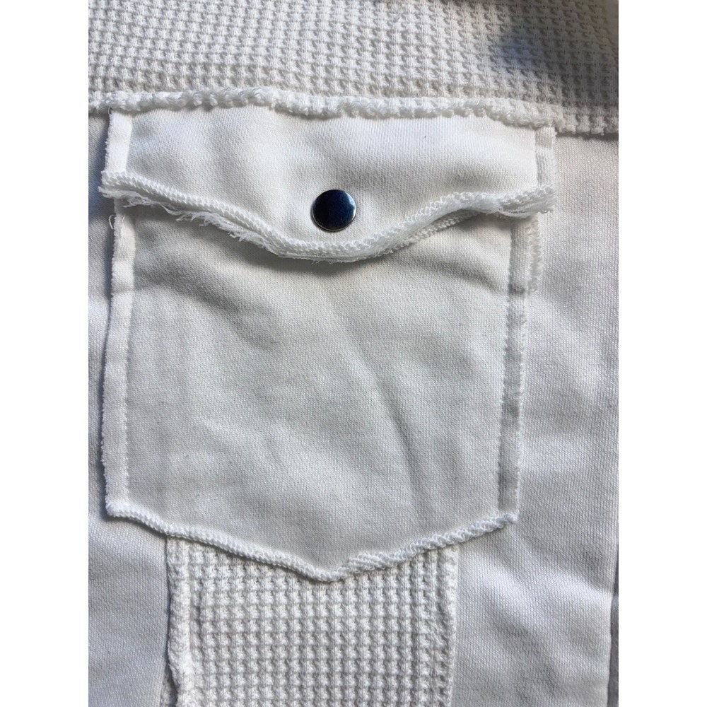 Pol White Waffle Knit Patchwork Button Up Shirt J… - image 8